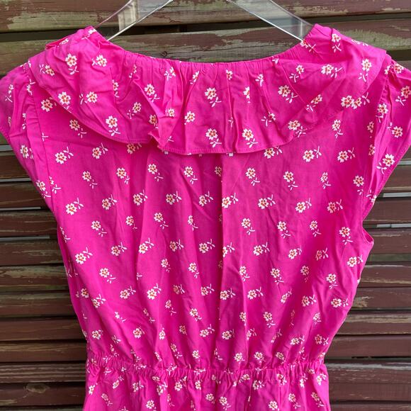 J. Crew Dress V-Neck Ruffle Mini Floral Faux Wrap Cap Sleeve Pink Size 00 NWT - Picture 6 of 9